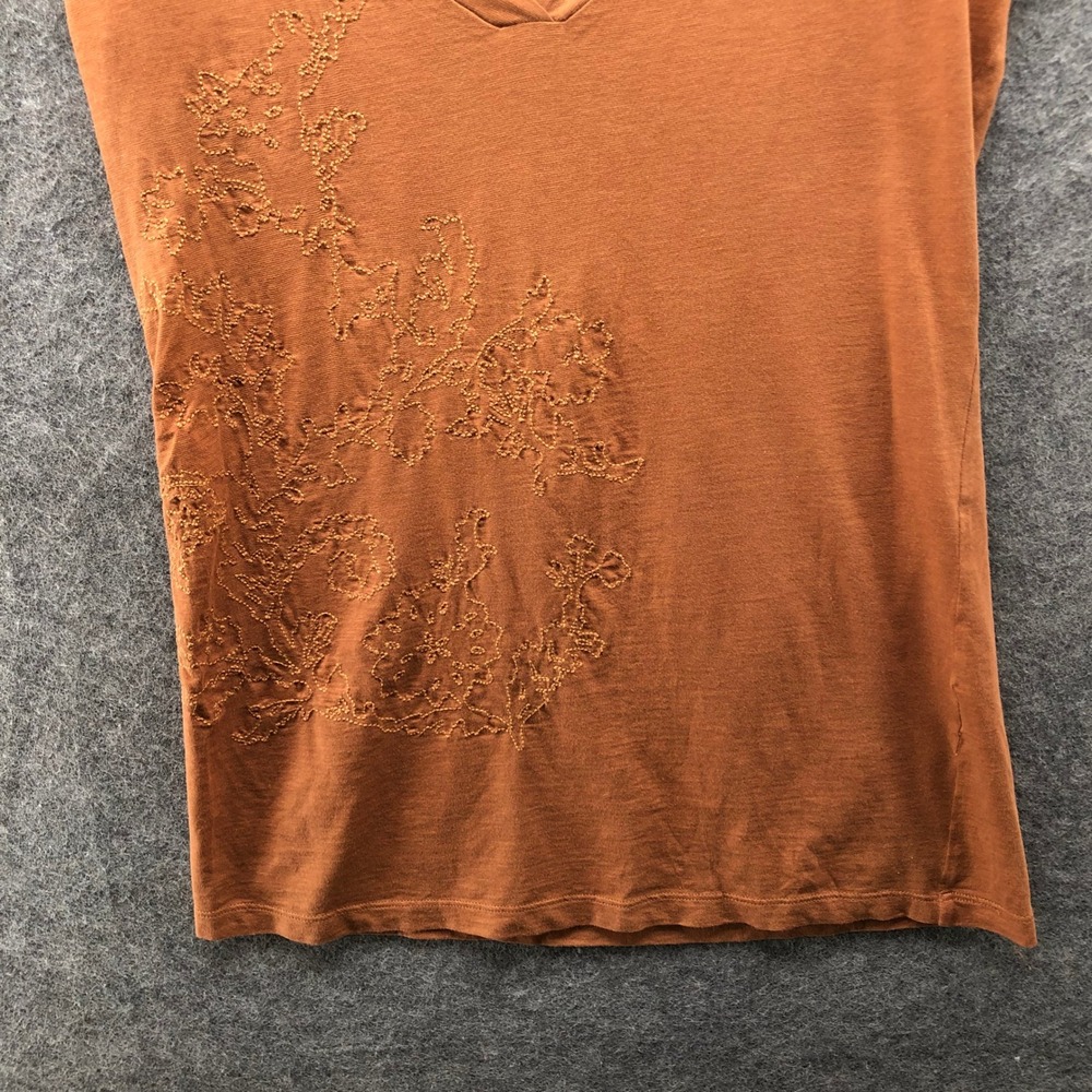 Theory Cap Sleeve V-Neck T Shirt Womens S Tan Lightweight Embroidered Thin - Picture 4 of 9